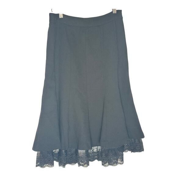 Ann Taylor Loft Black Wool Lace Flared Tulip Fairy Core Midi Skirt Size 6 Medium - Picture 10 of 11